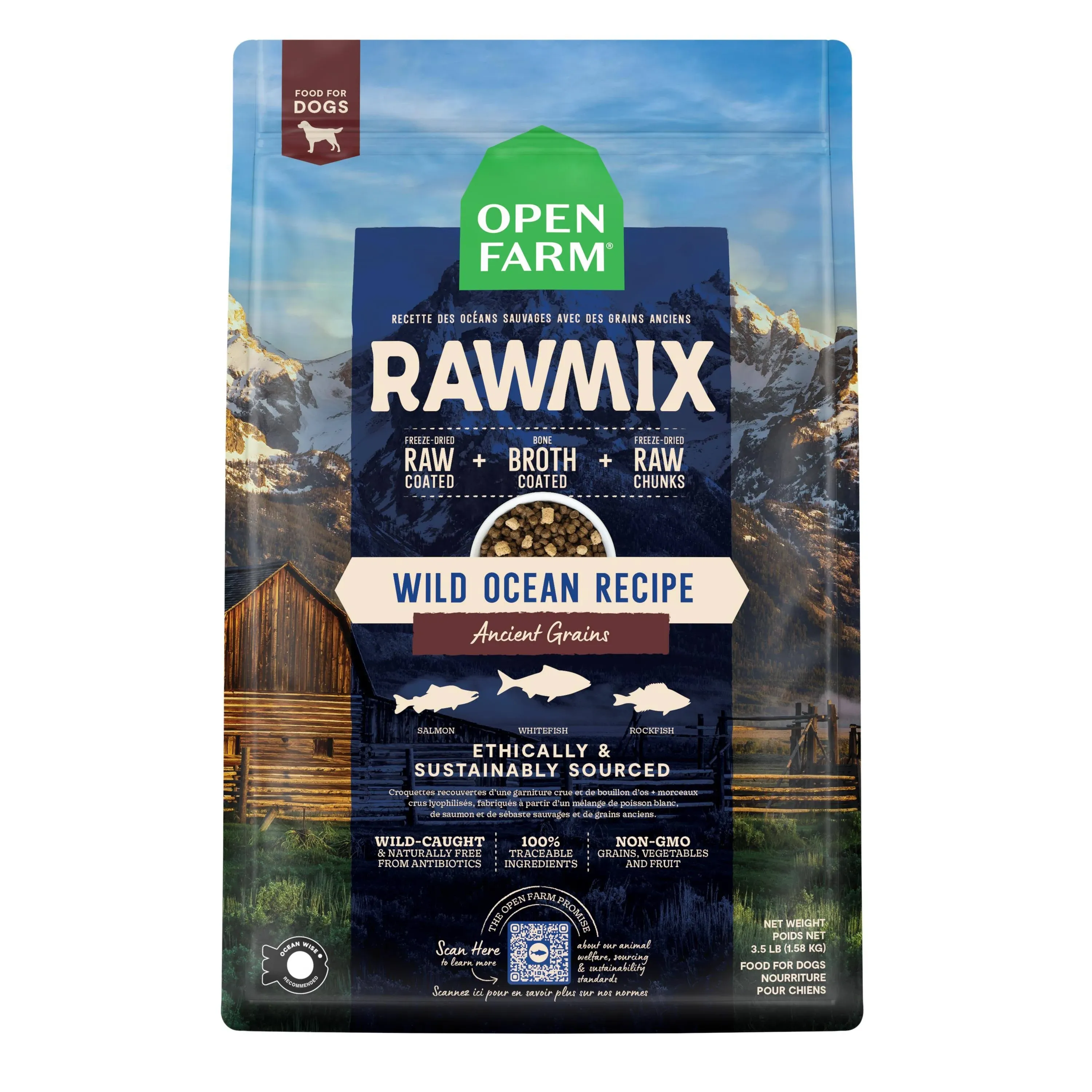 Open Farm RawMix Ancient Grains Wild-Ocean Recipe for Dogs, Includes Kibble, Bone Broth, and Freeze Dried Raw, Inspired by The Wild, Humanely Raised Protein and Non-GMO Fruits and Veggies, 20 lb