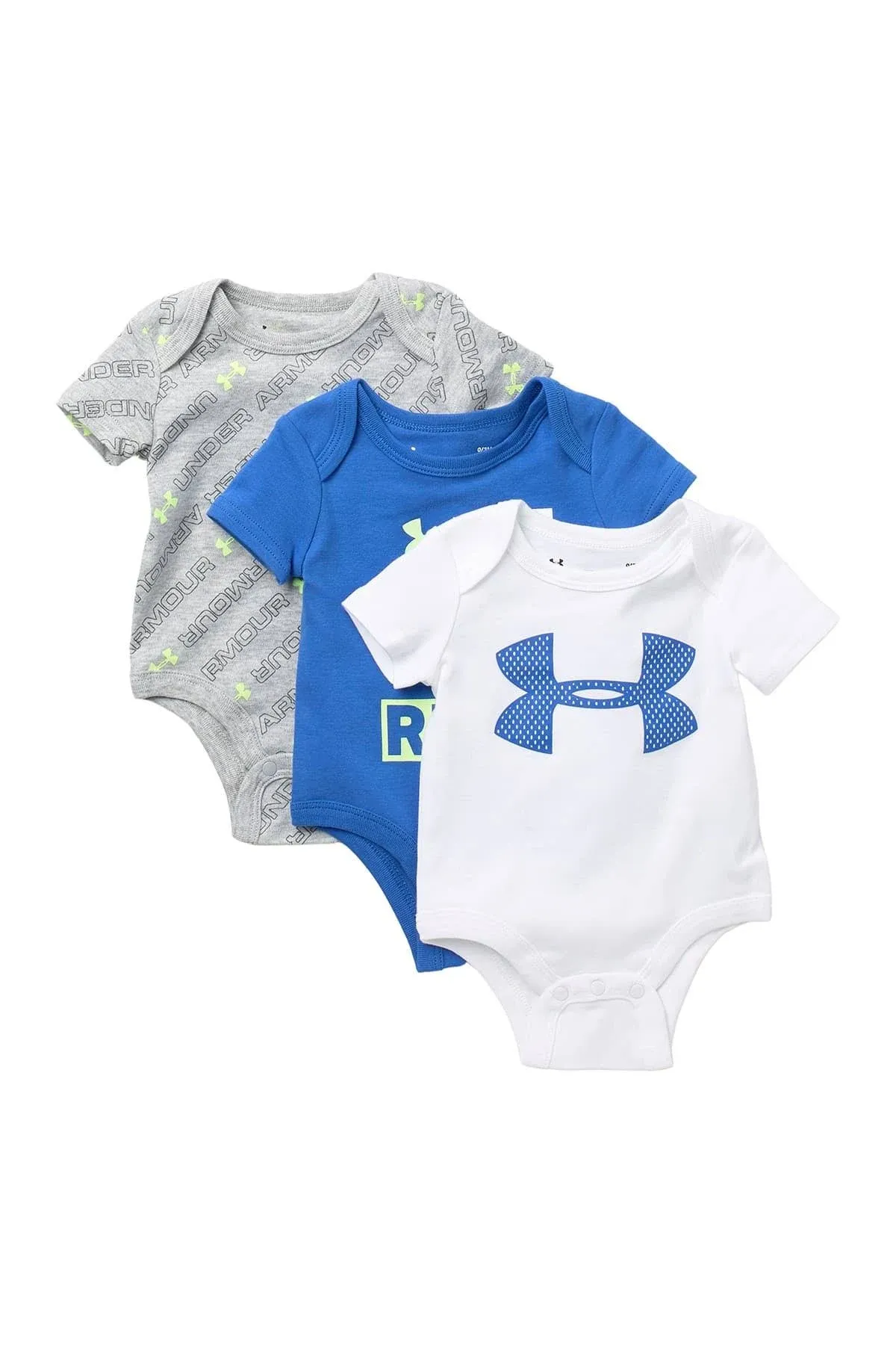 UNDER ARMOUR IT JUST GOT REAL Set of 3 Bodysuits SHIRTS BOYS Size 6-9 Months NEW