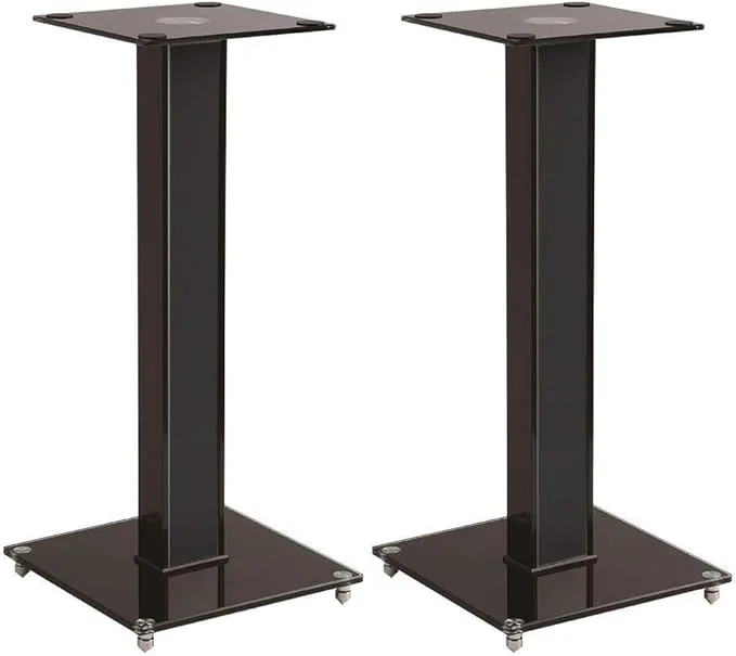 Monoprice Elements Speaker Stand - 28 Inch Pair, Cable Management, Strong Tempered Glass Base with Floor Spikes, Black