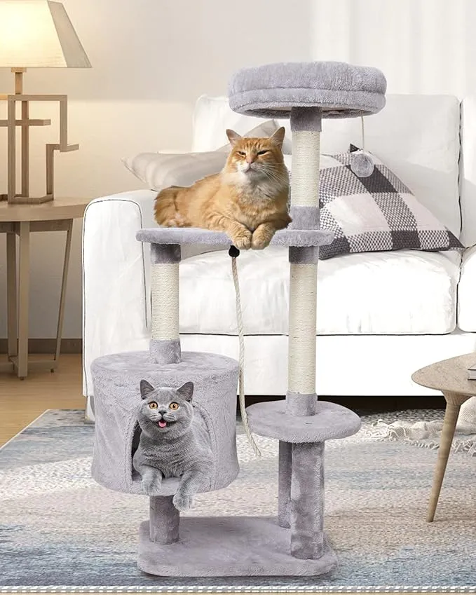 MIAO PAW 6Cat Tree Tower Condo Sisal Post Scratching Furniture Activity Center Play House Cat Bed Grey