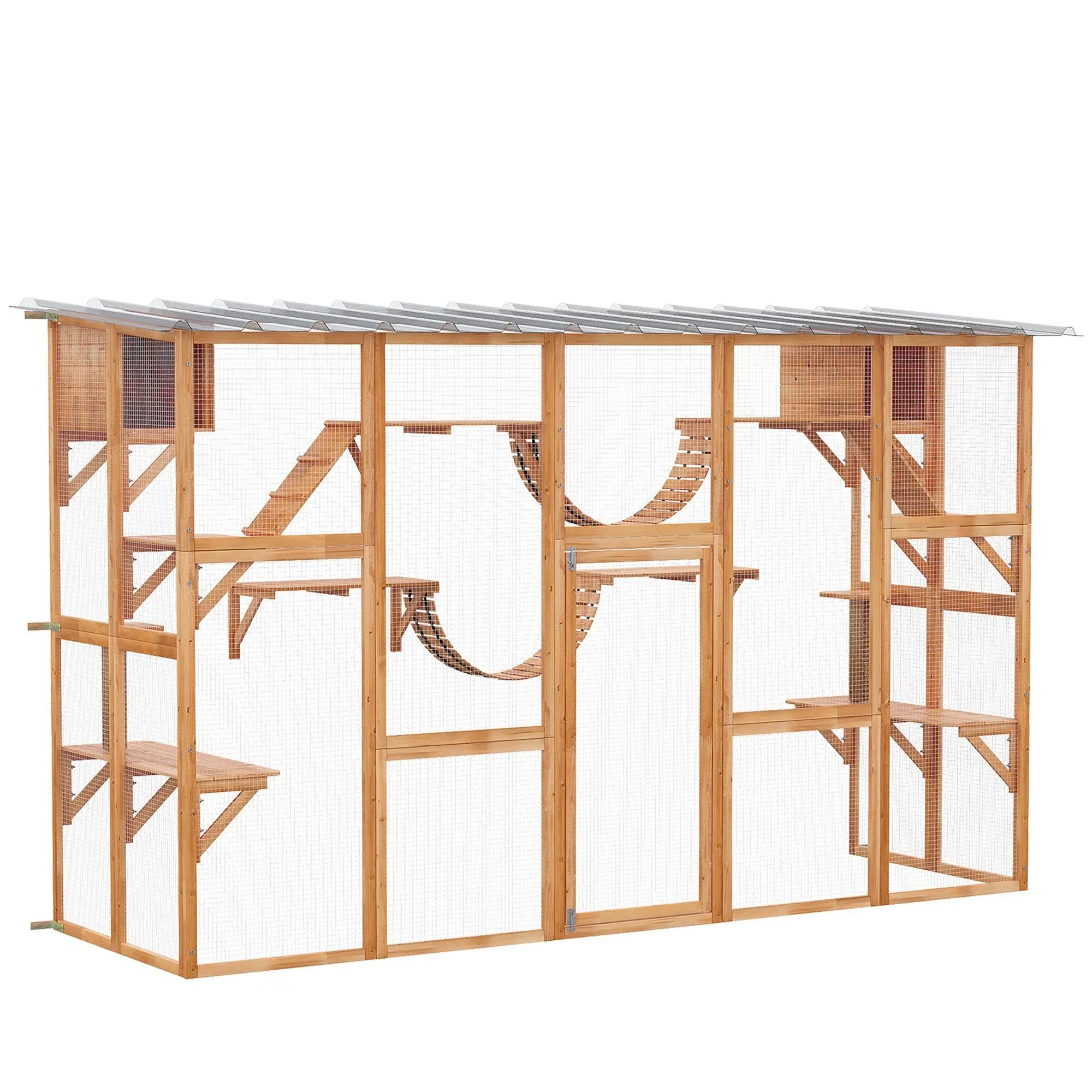 PawHut Catio Aire de jeux extérieure pour chat en bois avec toit blanc