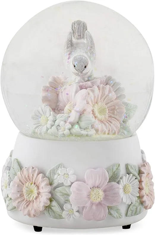 Chickadee Flowers Pastel Musical Snow Globe Plays Tune You are My Sunshine