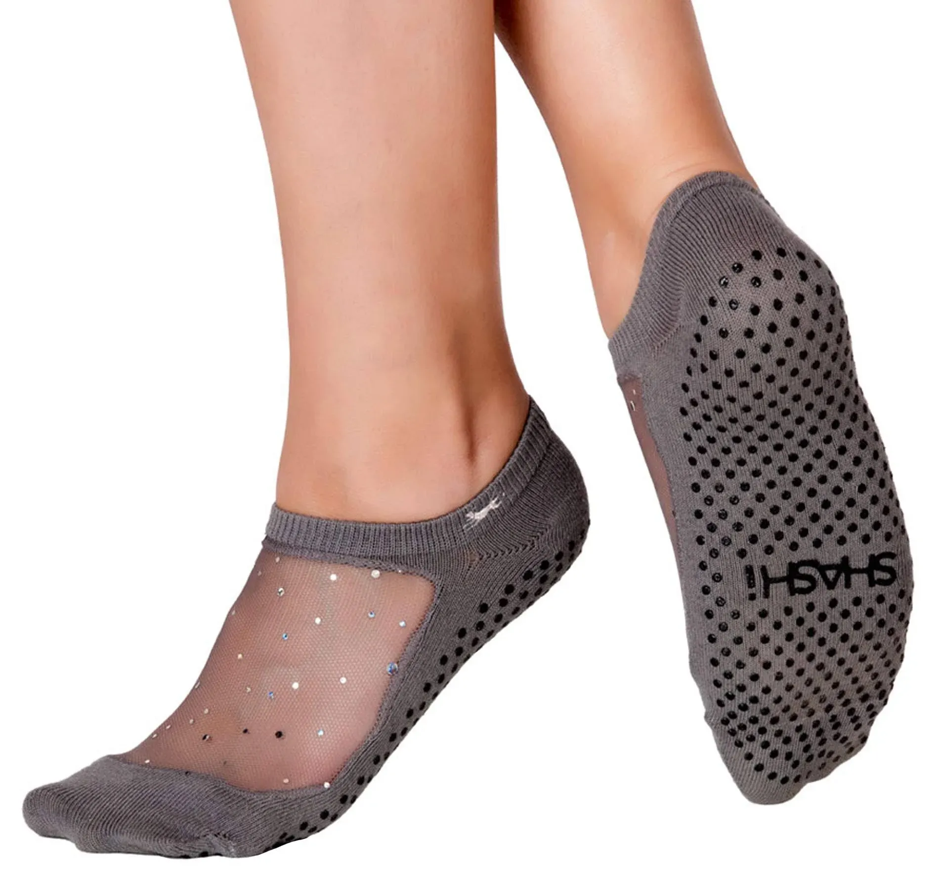 Shashi Fun Yoga Socks for Women Non Slip Socks, Women Sparkle Star Glitter Grip Socks w/ Mesh Top Panel for Barre Socks