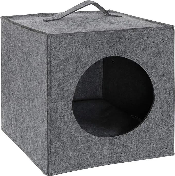 Mimu Cozy Cat Bed Cave - Large Cat Bed Hideouts with Felt Cat Cube Insert Pillow