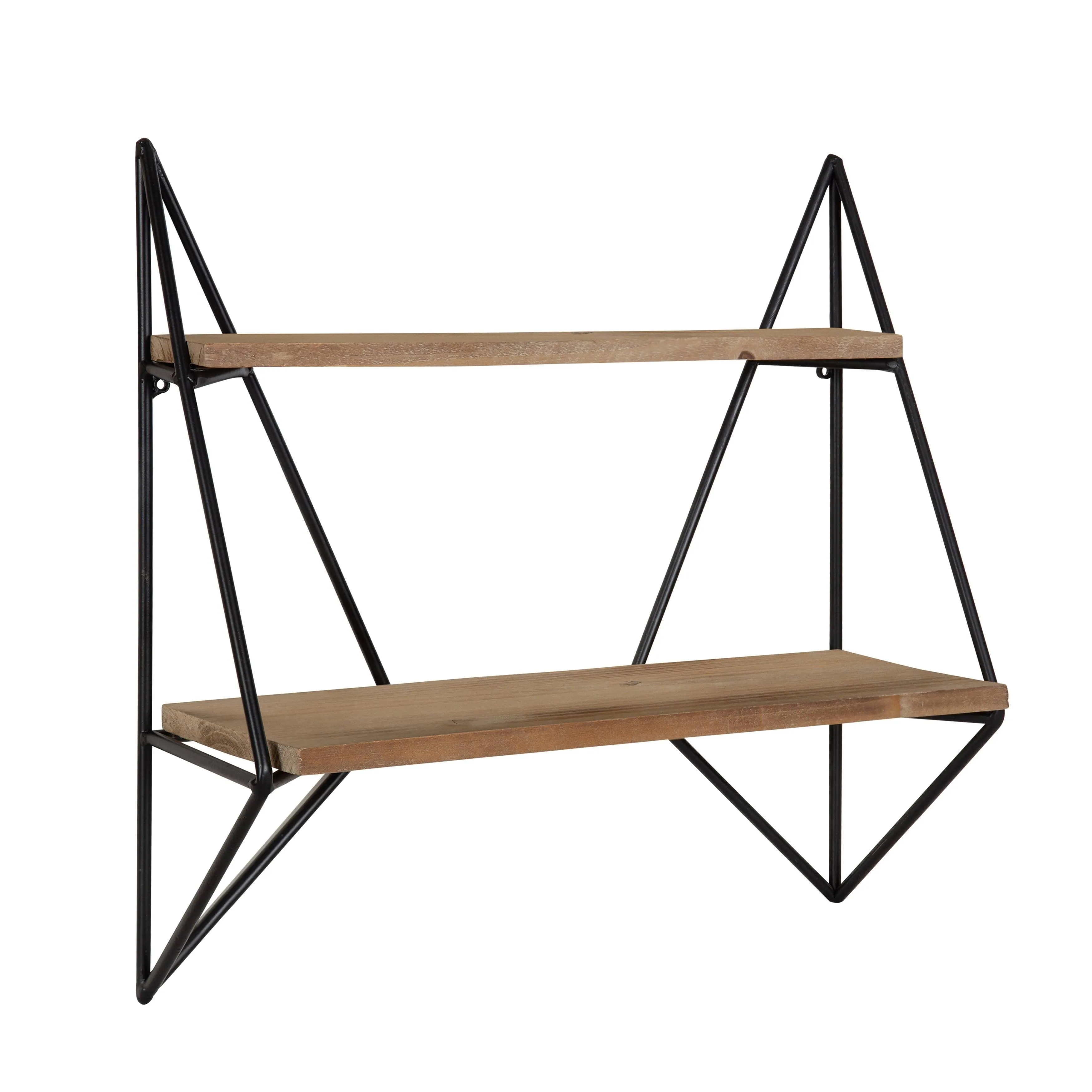 Kate and Laurel Melita Decorative Modern Farmhouse Two-Tier Floating Wall Shelf with Metal Frame and Solid Wood, Black/Rustic Brown