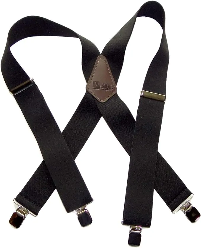 Wide XL Big and Tall Graphite Black Work Suspenders with Patented Silver tone Jumbo No-slip Clips