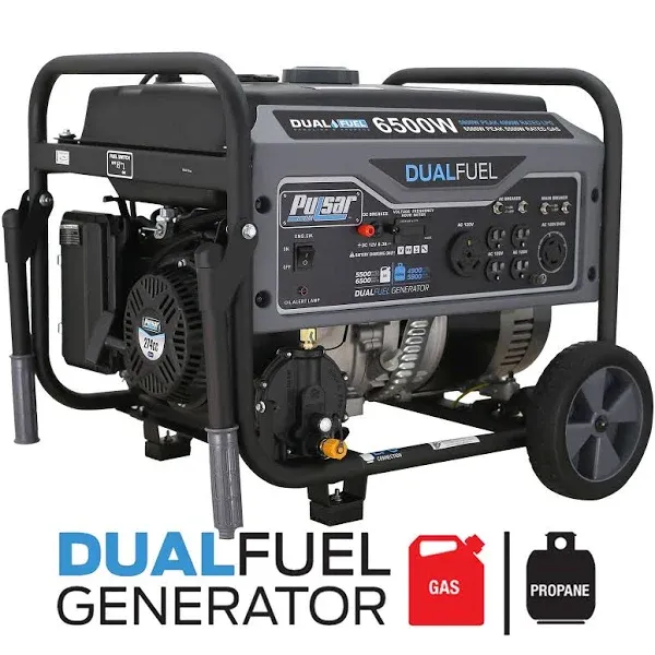 Pulsar G65BN-SN Portable Gas & LPG Dual Fuel Generator, 5500 Rated Watts & 6500 Peak Watts, RV Ready, CARB Compliant