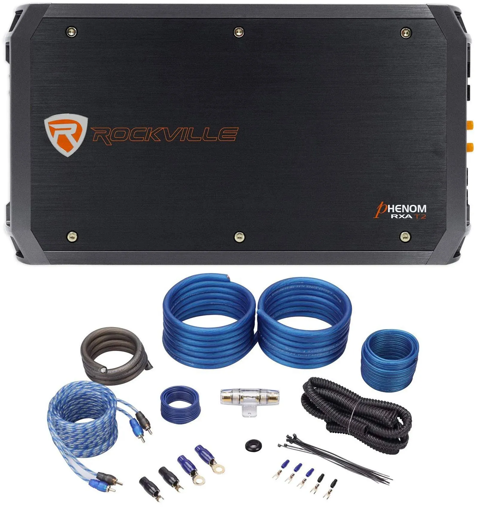 Rockville RXA-T2 2400 Watt Peak/625w RMS 2 Channel Car Stereo Amplifier+Amp Kit