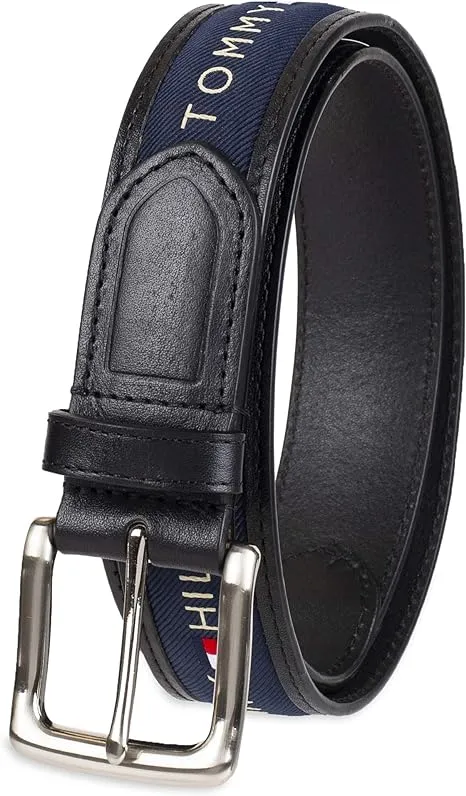 Tommy Hilfiger Men's Fabric Inlay Casual Belt with Classic Harness Buckle