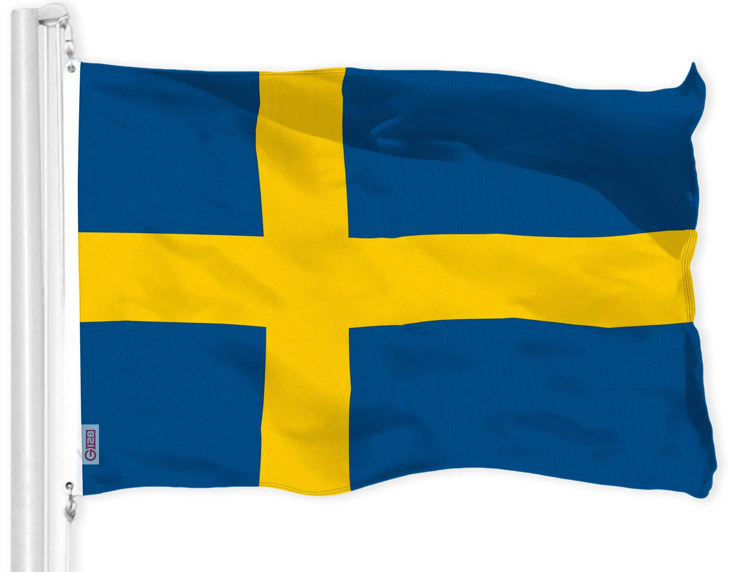 G128 Sweden Swedish Flag | 3x5 Ft | LiteWeave Pro Series Printed 150D Polyester | Country Flag, Indoor/Outdoor, Vibrant Colors, Brass Grommets, Thicker and More Durable Than 100D 75D Polyester