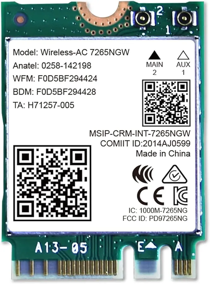 NETELY Wireless-AC 7265NGW NGFF M2 Interface WiFi Adapter with Bluetooth 4.2, Intel Wireless-AC 7265NGW, Wireless-AC 1200Mbps (2.4GHz 300Mbps & 5GHz 867Mbps) WiFi Network Card (Wireless-AC 7265NGW)