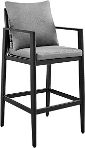 Grand Outdoor Patio Counter Height Bar Stool in Aluminum with Gray Cushions