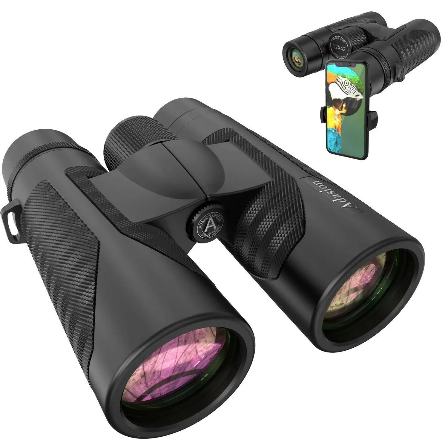 12x42 HD Binoculars for Adults with Universal Phone Adapter - High Power Binoculars with Super Bright and Large View- Lightweight Waterproof Binoculars for Bird Watching Hunting Outdoor Sports Travel