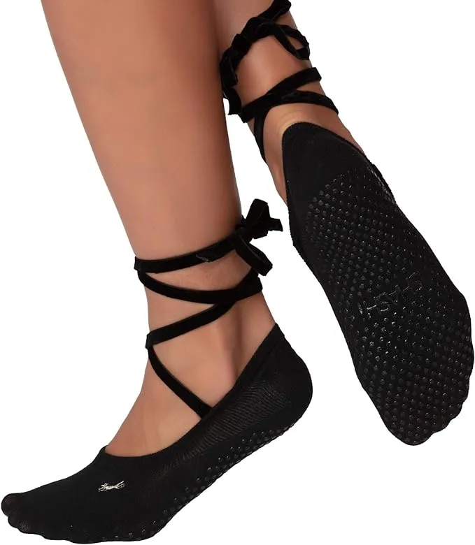 SHASHI ESSENTIALS Woman’s No Show Ballet Tie Grip Socks Black / LG