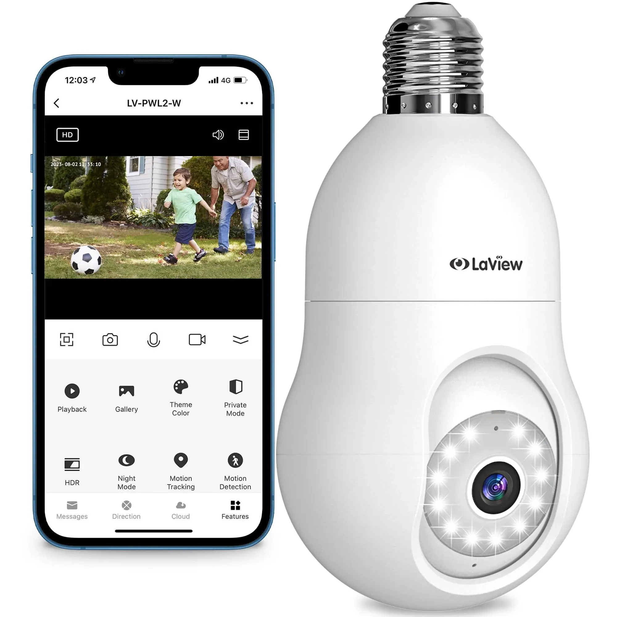 LaView 4MP Bulb Security Camera 2.4GHz,360° 2K Security Cameras Wireless Outdoor Indoor Full Color Day and Night