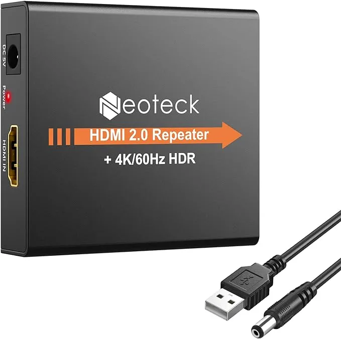 Neoteck HDMI 2.0 Repeater 4K 2160P 3D HDMI Signal Amplifier Repeater Boost Up to 196ft Transmission Distance Mini Size Metal Shell for PC DVD Sky HD Box PS3 PS4 Satellite Box