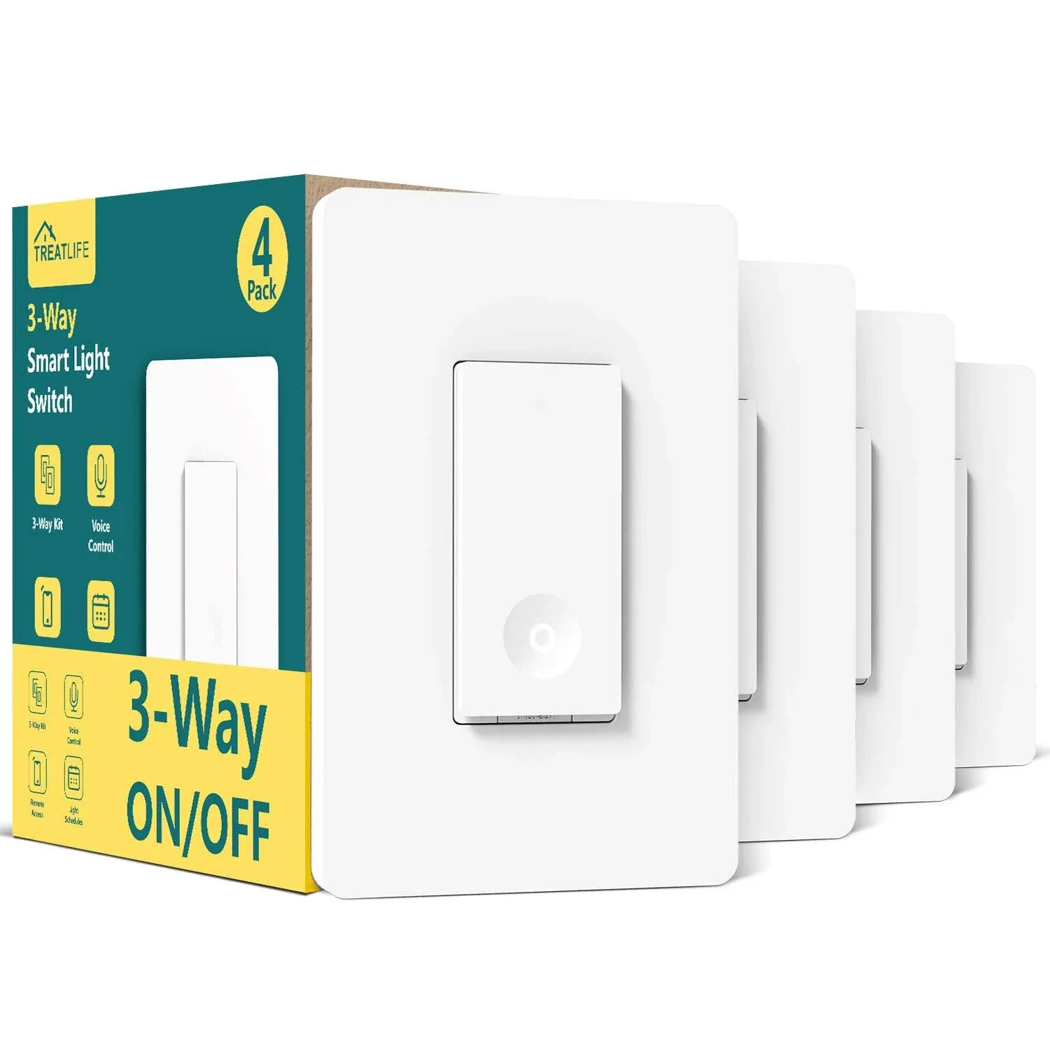 TREATLIFE Smart Switch 4 Pack, 2.4Ghz Smart Light Switch WiFi Light Switch Single-Pole, Neutral Wire Required, Works with Alexa, Google Home and SmartThings, Smart Home Remote Control, FCC/ETL Listed