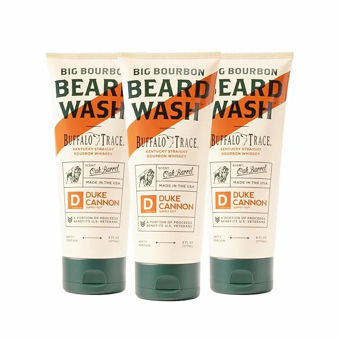 Duke Cannon Supply Co. Big Bourbon Beard Wash, (Pack of 3), 6 Fl Oz, Oak Barrel Scent - Made with Plant-Based Ingredients to Strengthen, Rejuvenate, Soften and Condition