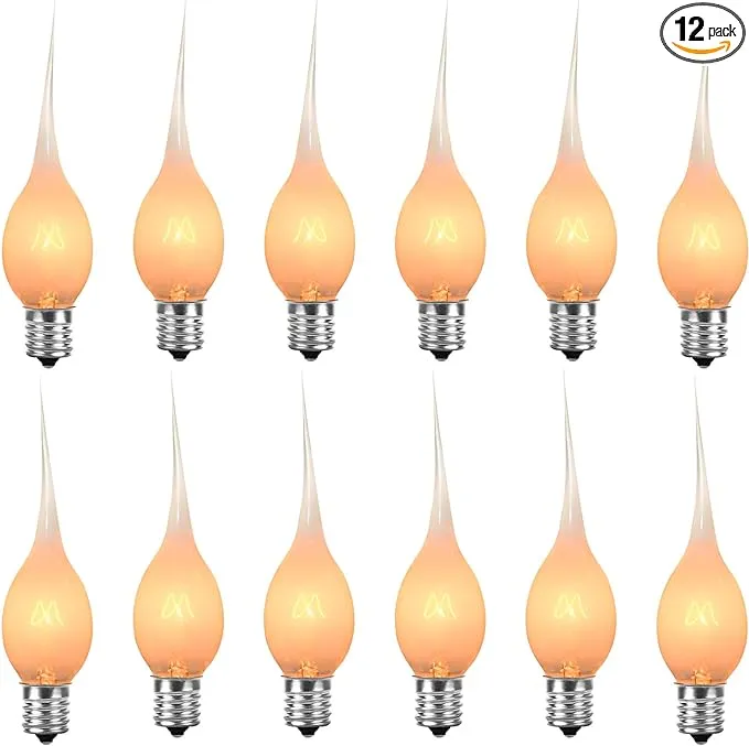 Silicone Dipped Candle Light Bulbs Country Style Candle Replacement Bulbs 5 Watts Clear Silicone Light Bulbs for Window Candles Chandeliers, C7/E12 Candelabra Base (12 Pack)