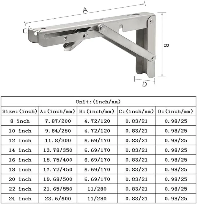 Folding Shelf Brackets, Max Load 300 lb, Heavy Duty Stainless Steel Collapsible Wall Mounted Shelf Brackets for Table, Space Saving DIY Bracket, Pack of 2 (2, Foldable 16")