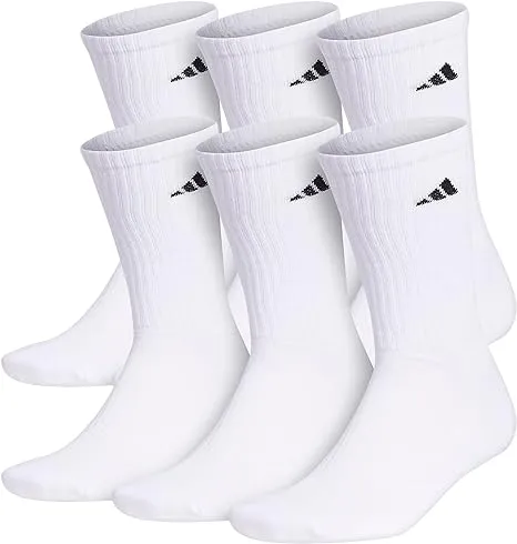 Adidas Men's Athletic Cushioned 6-Pack Crew Socks, White/Black / XL