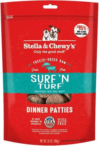 Stella & Chewy's Dinner Patties Freeze-Dried Dog Food Surf 'N Turf