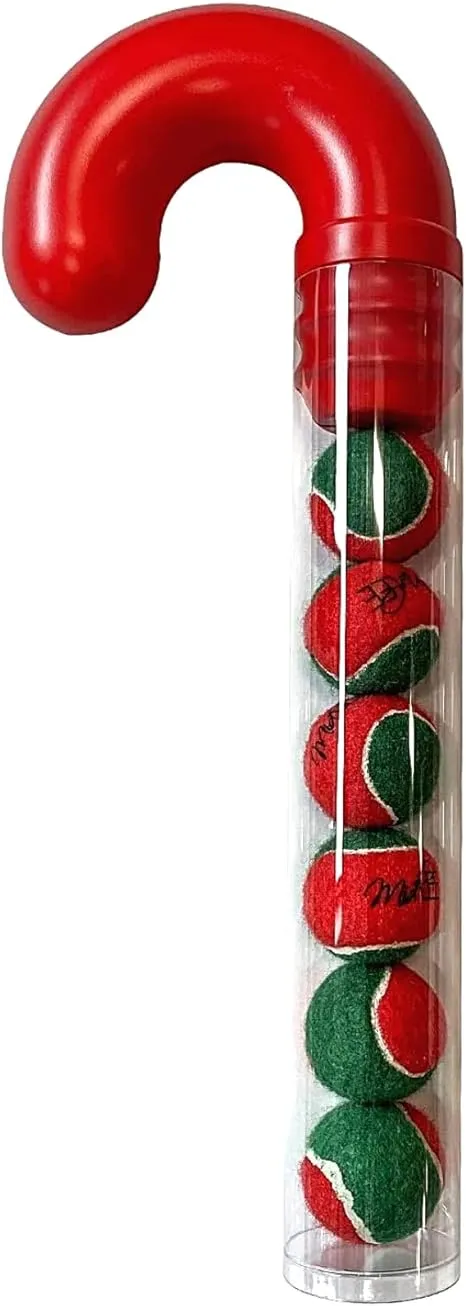 Midlee Candy Cane 1.5&quot; Tennis Balls with Squeakers - Set of 6