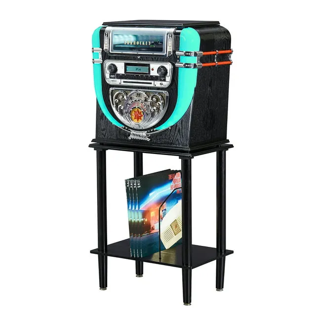 Boston Tabletop Jukebox Record Player Entertainment System with Stand Bluetooth CD Player FM Radio SD USB