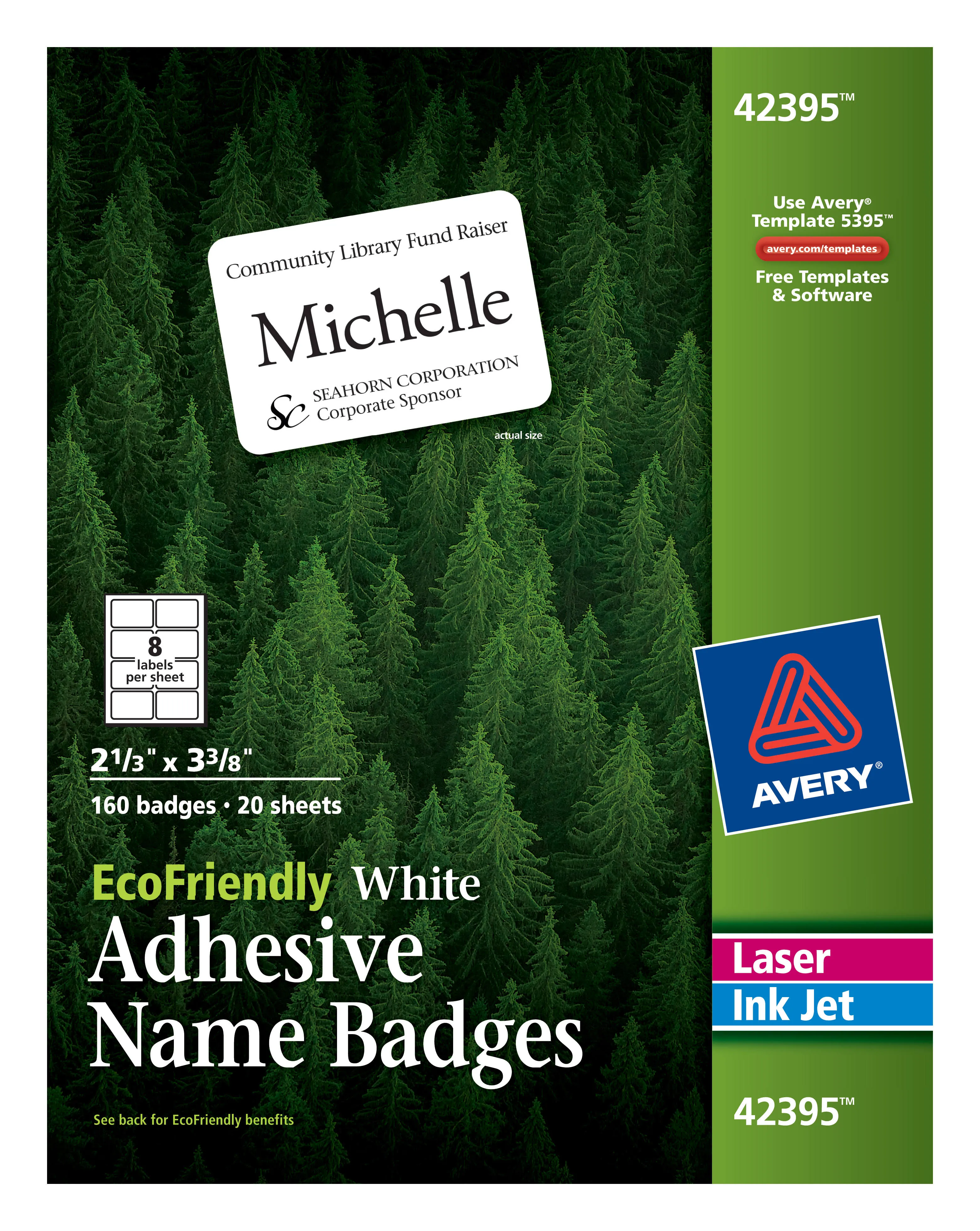 Avery EcoFriendly Recycled Name Tags, 2-1/3" x 3-3/8", White, Removable Adhesive, 80 Printable Name Badges (48395)