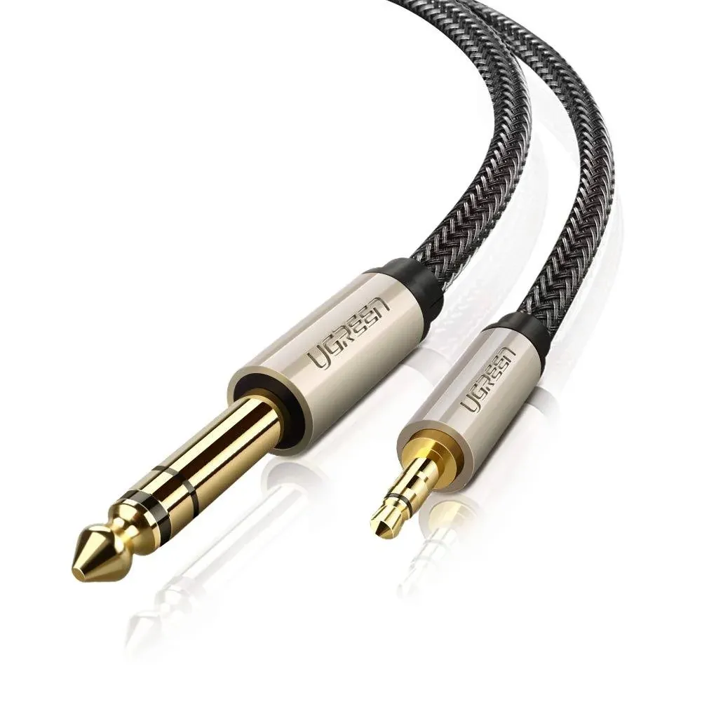 UGREEN 1/8 to 1/4 Stereo Cable 3.5mm TRS to 6.35mm Audio Cable Guitar to Aux Male Cord with Zinc Alloy Housing and Nylon Braid for Guitar, Laptop, Home Theater Devices, Speaker and Amplifiers 3.3FT