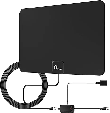 1byone Amplified HD Digital TV Antenna - Support 4K 1080p and All Older TV's - Indoor Smart Switch Amplifier Signal Booster - Coax HDTV Cable/AC Adapter (Black)