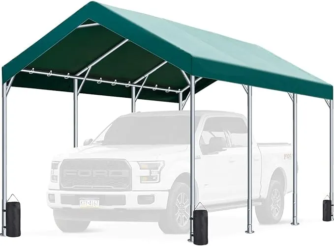 FINFREE 10 x 20 ft Heavy Duty Carport Car Canopy, Garage Shelter for Outdoor Party, Birthday, Garden, Boat, Adjustable Height from 9.5 ft to 11 ft Green