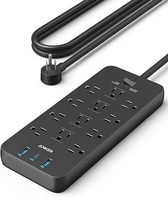 Anker Power Strip Surge Protector (2100J), 12 Outlets with 2 USB A and 1 USB C Port for Multiple Devices, 5ft Extension Cord, 20W Power Delivery Charging for Home, Office, Dorm Essential, TUV Listed