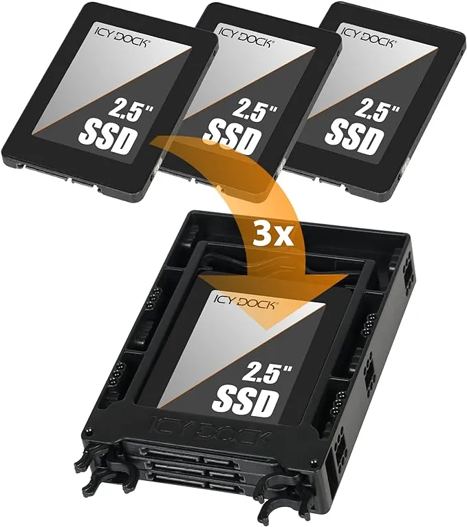 ICY DOCK Tool-Less Triple 3 Bay 2.5 to 3.5 Hard Drive SSD Mounting Bracket Kit Adapter | EZ-FIT Trio MB610SP