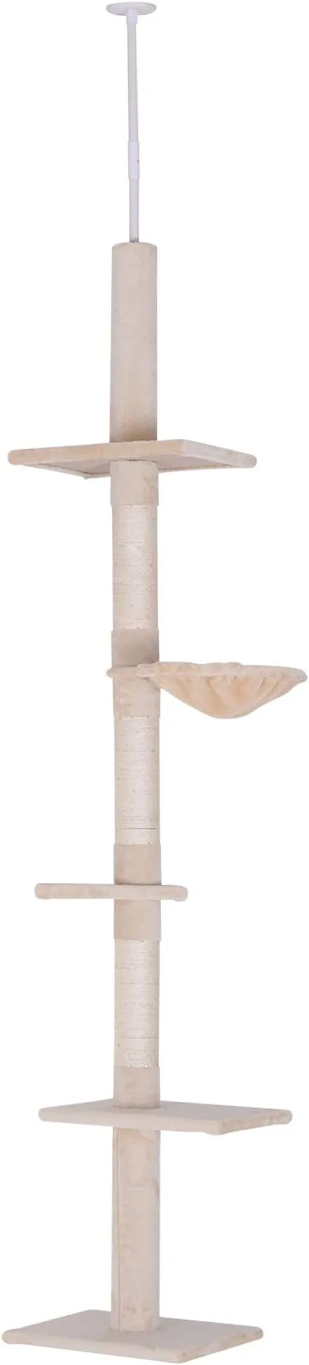 PawHut 8.5' Adjustable Height Floor-to-Ceiling Vertical Cat Tree, Beige and White