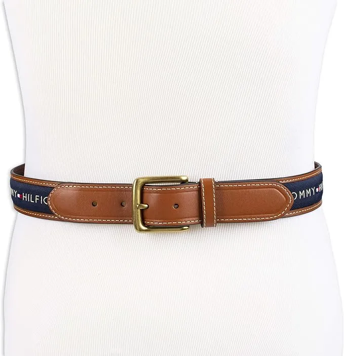 Tommy Hilfiger Men's Fabric Inlay Casual Belt with Classic Harness Buckle