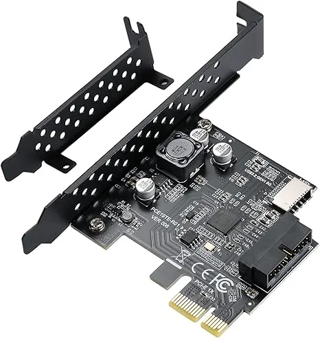 PCI-E 1X to USB 3.2 GEN1 5Gbps 20pin Front Panel Header (to Type-c Front Panel Header) + USB 3.0 19Pin Socket Expansion Card,Type-E Internal 20-pin Front Panel Connector Riser Card