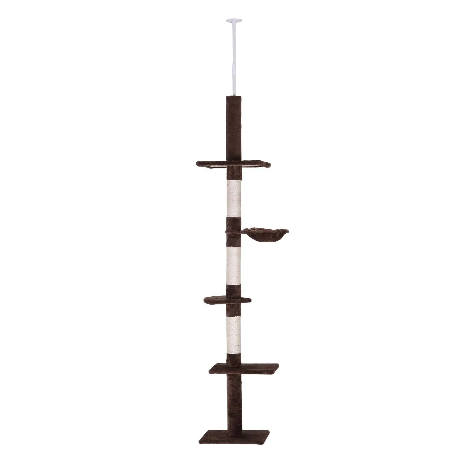 PawHut 9' Adjustable Height Floor-To-Ceiling Vertical Cat Tree - Brown and White