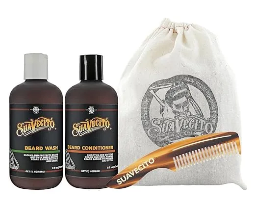 "Suavecito Beard Wash Kit Men's Grooming & Cleansing Avocado Oil Shea Butter Olive Oil Nourishing Wash, Conditioner, Comb, Travel Bag"