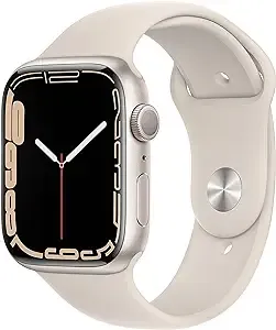 Apple Watch - Serie 7 con GPS y caja de aluminio Starlight de 1.77 pulgadas (45mm) con correa deportiva Starlight, tamaño regular