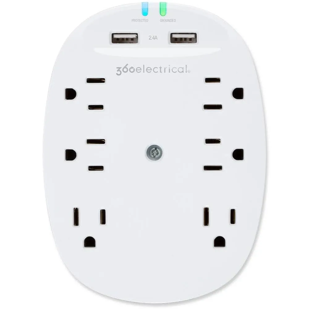 360 Electrical 360303 Studio2.4 Surge Protector Wall Tap, 6 Outlets, 2.4 Amp/12W ...