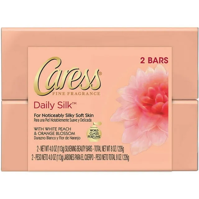 Caress Daily Silk Beauty Bars, Silkening, White Peach & Orange Blossom - 2 pack, 4 oz bars