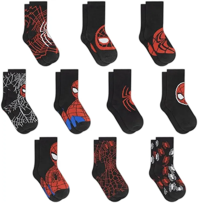 Marvel Spiderman Boys Socks, 10-Pack of Decorative Spiderman Toddler Socks, Amazing Legends Socks for Boys