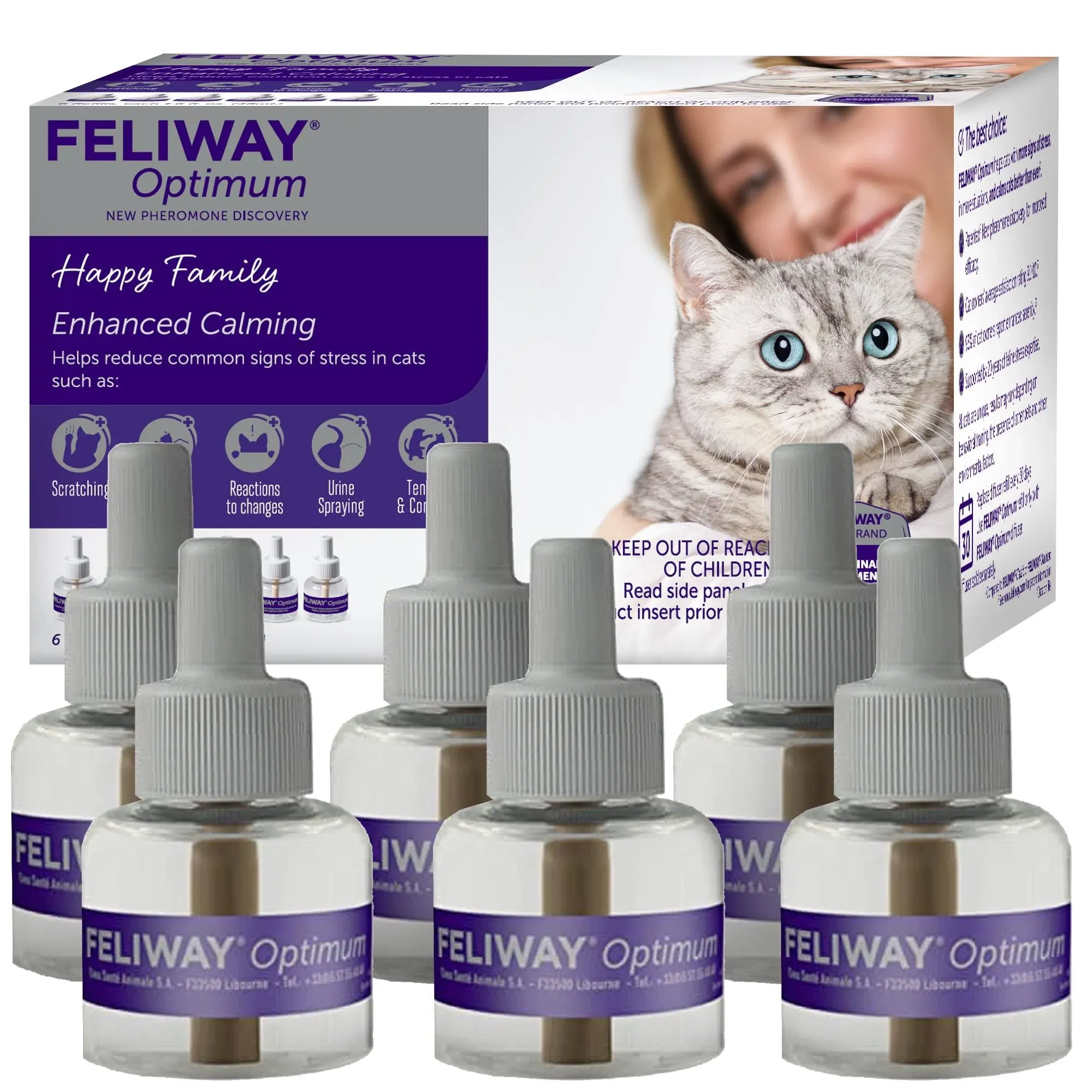 Feliway Optimum, Enhanced Calming Pheromone 30-Day Refill 6 Pack