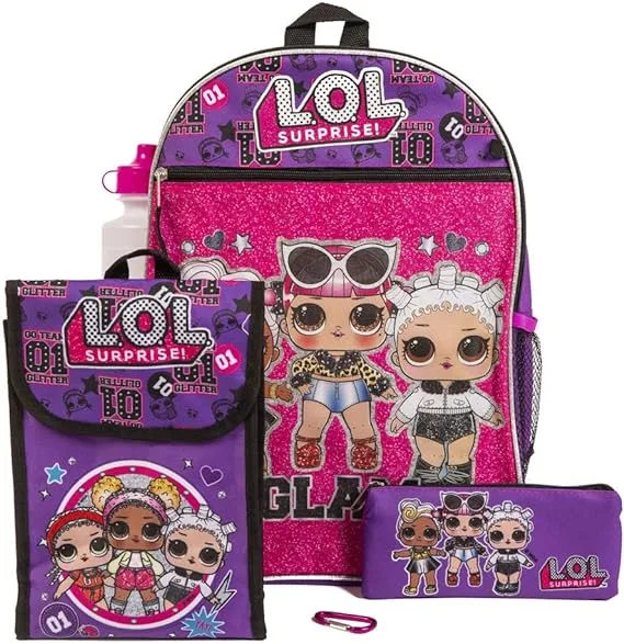 LOL Surprise Purple Back too School Essentials Set for Girls, Purple, Size 16"