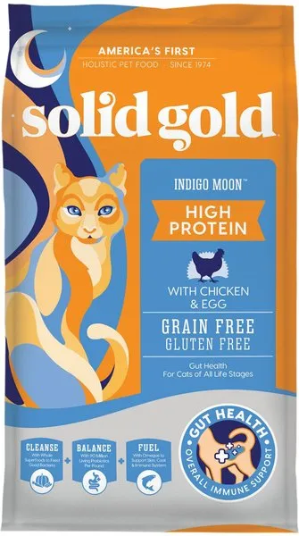 Solid Gold High Protein Dry Cat Food - Indigo Moon Cat Dry Food with Digestive Probiotics for Cats - Grain & Gluten Free with High Fiber & Omega 3 for Cats - Low Carb Superfood Meal - Chicken - 6lb