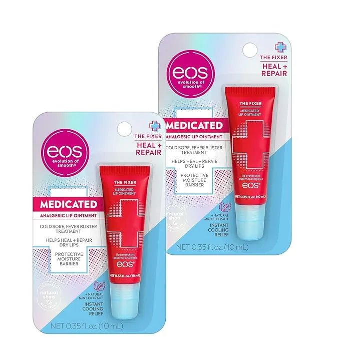 EOS eos Medicated Lip Balm, The Fixer, Lip Care to Repair and Protect Chapped and Dry Lips, 0.35 oz (Pack of 2)