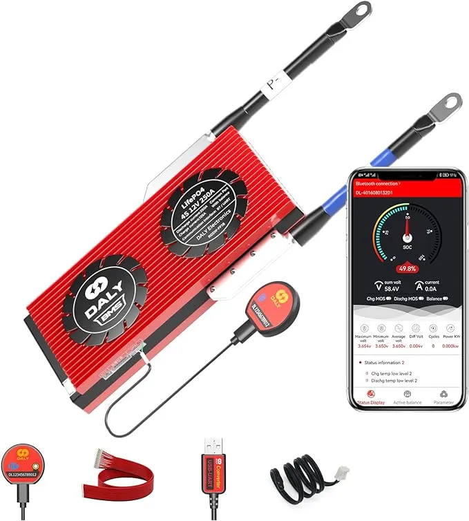 DALY Smart BMS 4S 12V 250A LiFePO4 PCB Protection Board with Balance Leads, Wires 3.2V Battery Protection Module BMS for 18650 Battery Pack 12V with UART(Smart BMS,250A Fan)