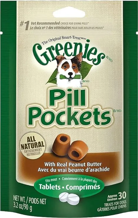 Greenies Peanut Butter Dog Pill Pockets for Tablets 1.2Lbs (6 X 3.2Oz), Black