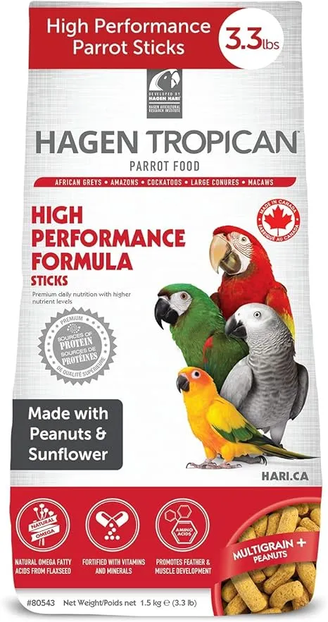 Hari Hagen Tropican High Performance Parrot Food, 3.3 ib Parrot Sticks with Peanuts & Sunflower Seeds and Higher Nutrition Levels